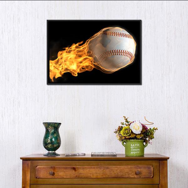 Baseball On Fire Panoramic Canvas Wall Art-1 Piece-36" x 12"-Tiaracle