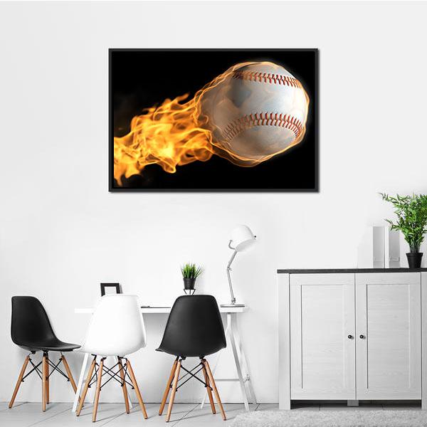 Baseball On Fire Panoramic Canvas Wall Art-1 Piece-36" x 12"-Tiaracle