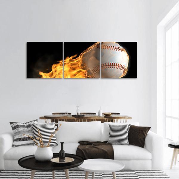 Baseball On Fire Panoramic Canvas Wall Art-3 Piece-25" x 08"-Tiaracle