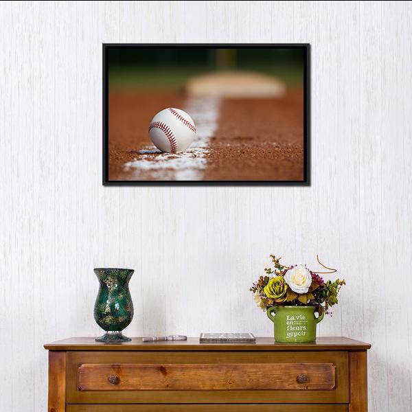 Baseball On Chalk Line Canvas Wall Art-1 Piece-Floating Frame-24&quot; x 16&quot;-Tiaracle