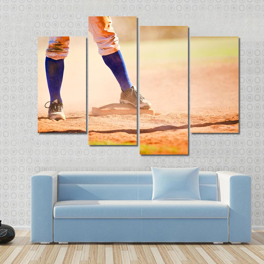 Baseball Player On Baseball Base Canvas Wall Art-4 Pop-Gallery Wrap-50&quot; x 32&quot;-Tiaracle