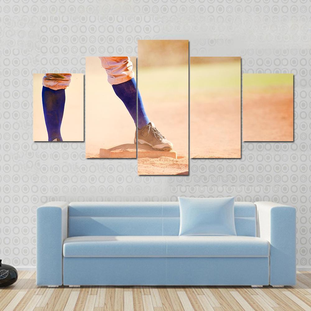 Baseball Player On Baseball Base Canvas Wall Art-5 Pop-Gallery Wrap-47" x 32"-Tiaracle