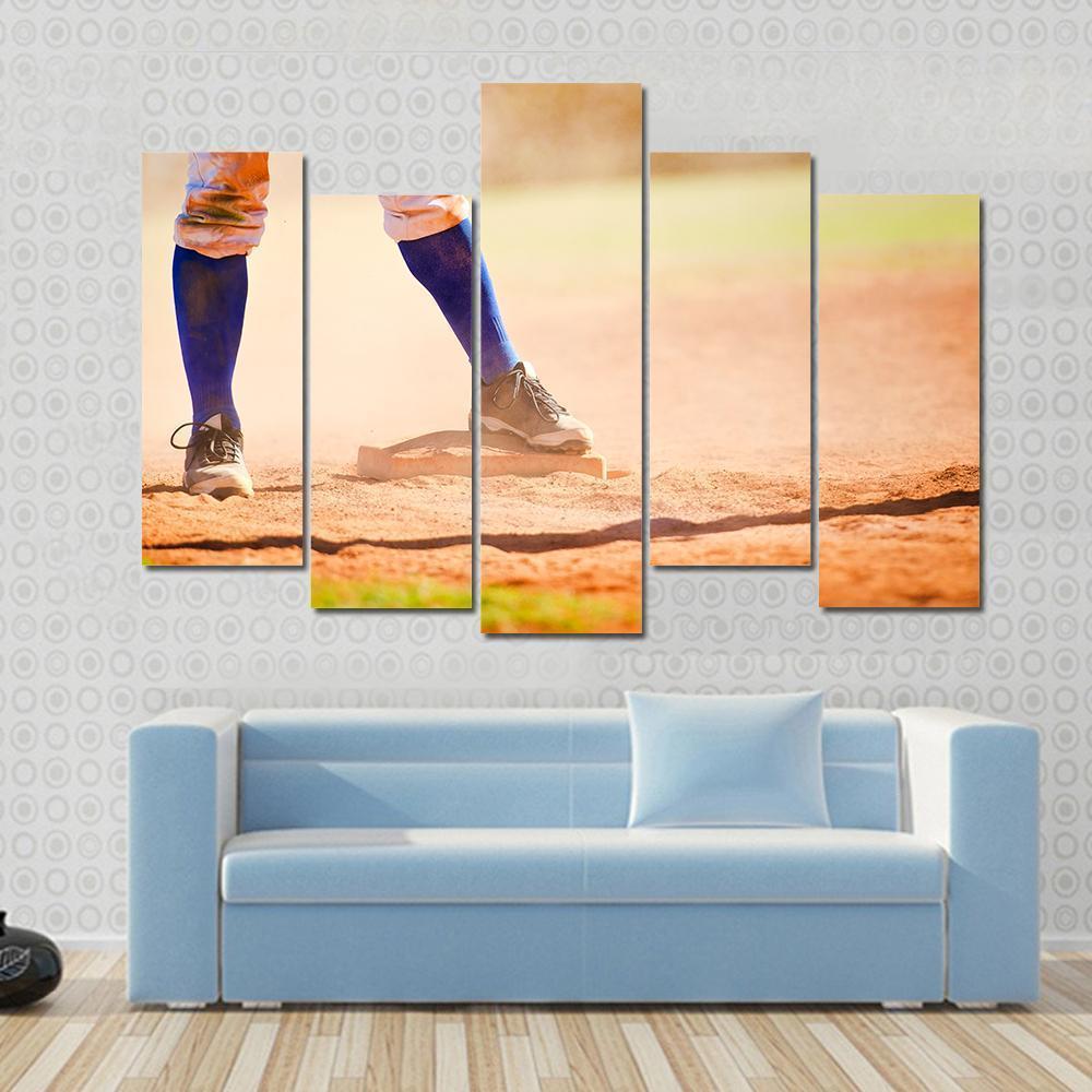 Baseball Player On Baseball Base Canvas Wall Art-5 Star-Gallery Wrap-62" x 32"-Tiaracle