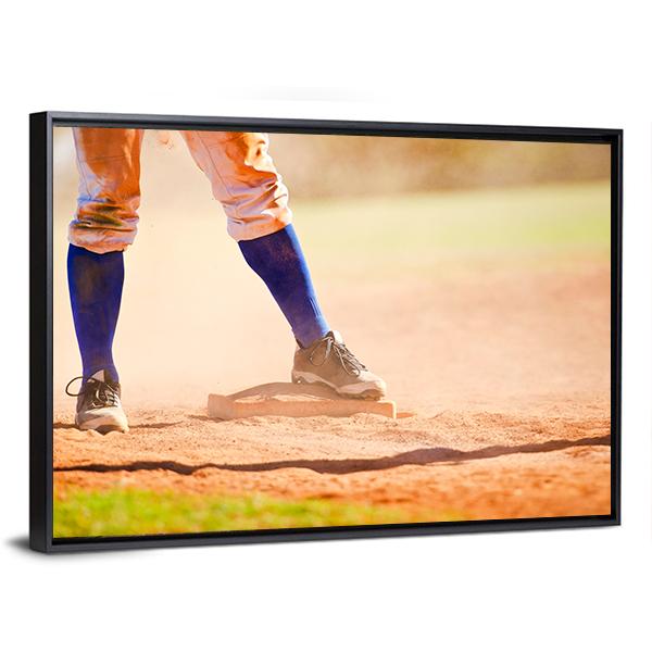 Baseball Player On Baseball Base Canvas Wall Art-3 Horizontal-Gallery Wrap-25&quot; x 16&quot;-Tiaracle