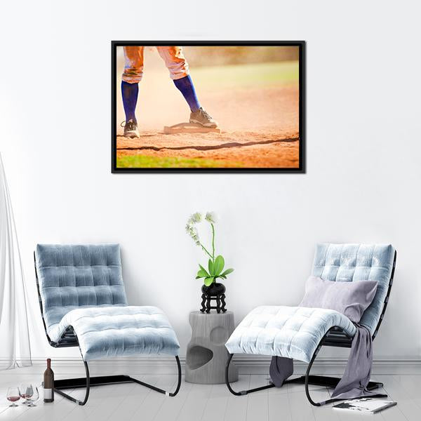 Baseball Player On Baseball Base Canvas Wall Art-3 Horizontal-Gallery Wrap-25&quot; x 16&quot;-Tiaracle