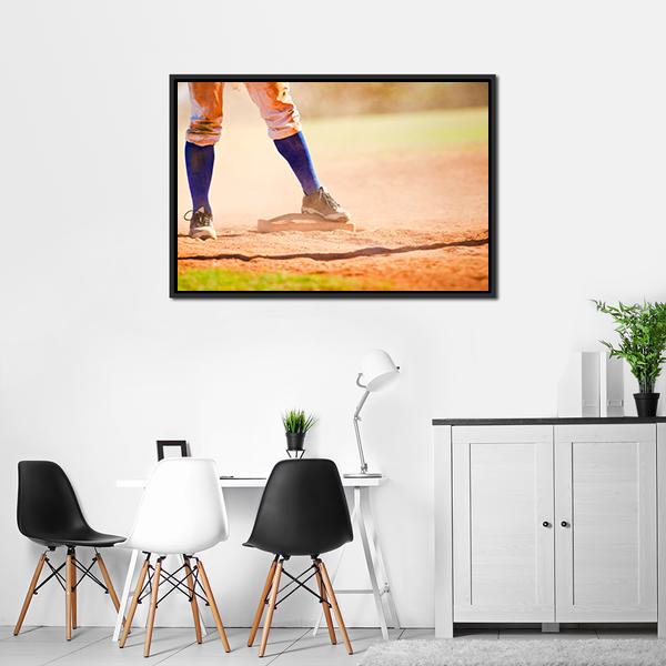 Baseball Player On Baseball Base Canvas Wall Art-3 Horizontal-Gallery Wrap-25&quot; x 16&quot;-Tiaracle