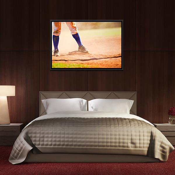 Baseball Player On Baseball Base Canvas Wall Art-3 Horizontal-Gallery Wrap-25&quot; x 16&quot;-Tiaracle