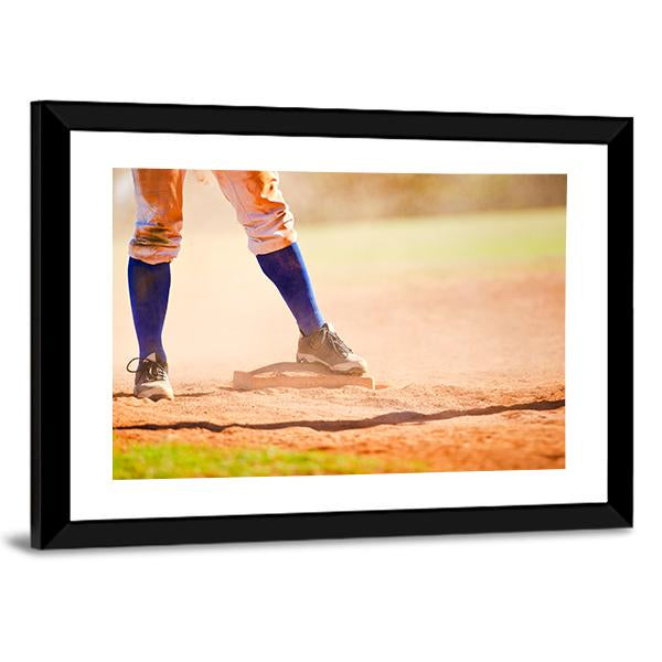 Baseball Player On Baseball Base Canvas Wall Art-3 Horizontal-Gallery Wrap-25&quot; x 16&quot;-Tiaracle