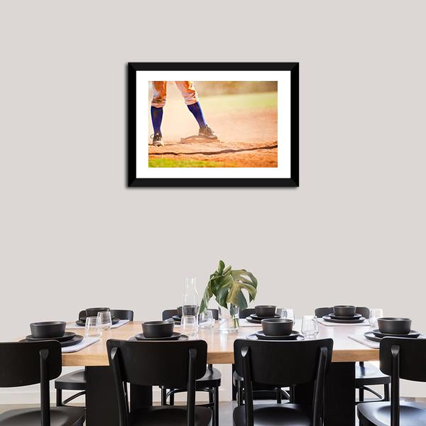 Baseball Player On Baseball Base Canvas Wall Art-3 Horizontal-Gallery Wrap-25&quot; x 16&quot;-Tiaracle