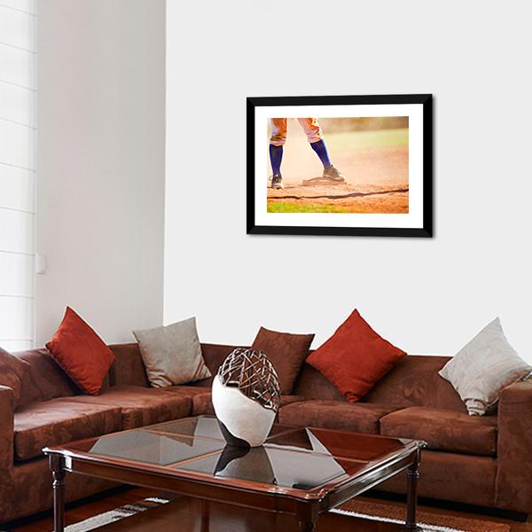 Baseball Player On Baseball Base Canvas Wall Art-3 Horizontal-Gallery Wrap-25&quot; x 16&quot;-Tiaracle