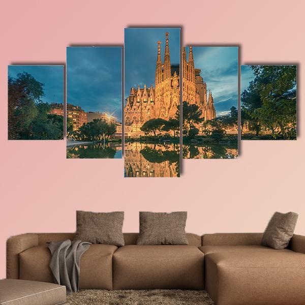 Sagrada Familia Church Canvas Wall Art-5 Star-Gallery Wrap-62" x 32"-Tiaracle