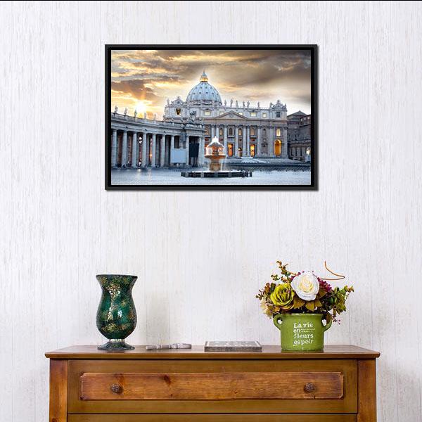 Basilica di San Pietro Italy Canvas Wall Art-1 Piece-Floating Frame-24" x 16"-Tiaracle