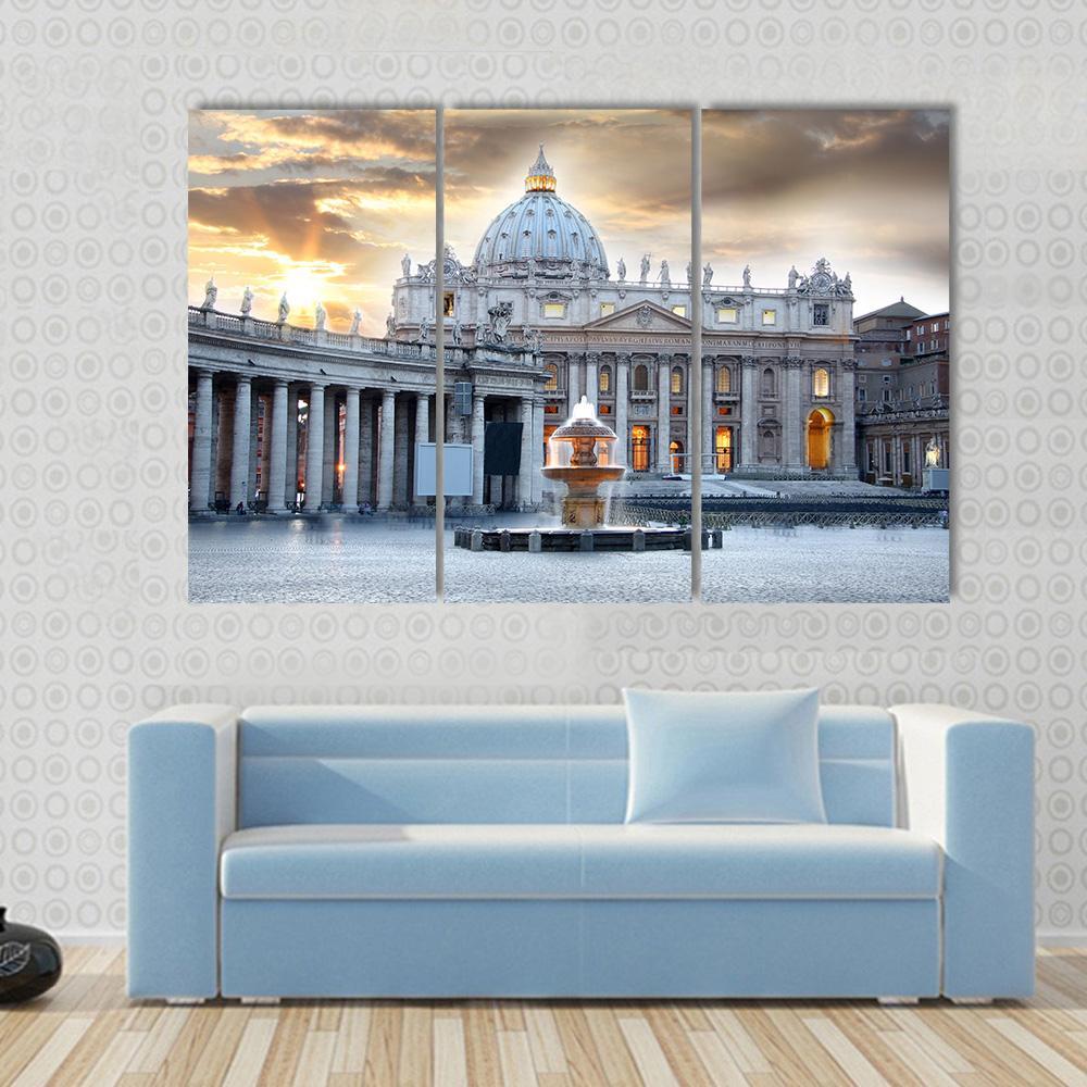 Basilica di San Pietro Italy Canvas Wall Art-3 Horizontal-Gallery Wrap-37" x 24"-Tiaracle