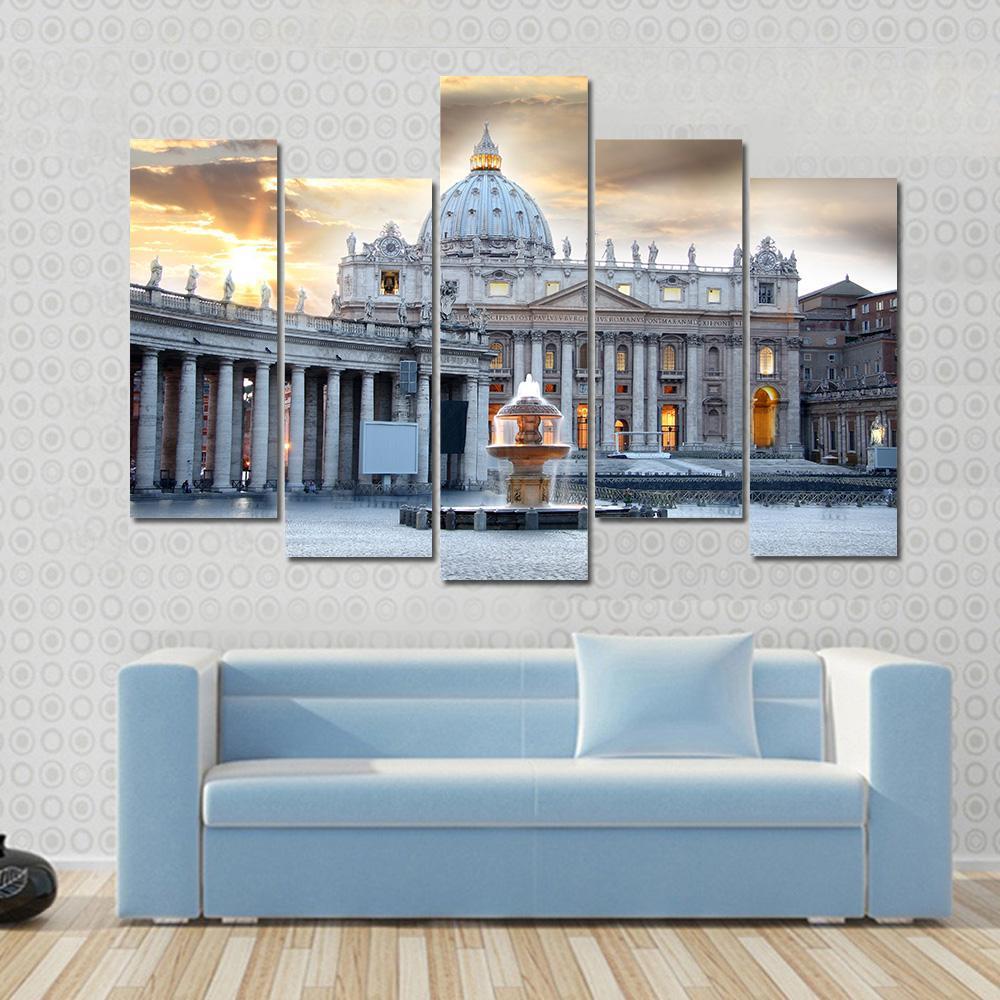 Basilica di San Pietro Italy Canvas Wall Art-5 Pop-Gallery Wrap-47" x 32"-Tiaracle