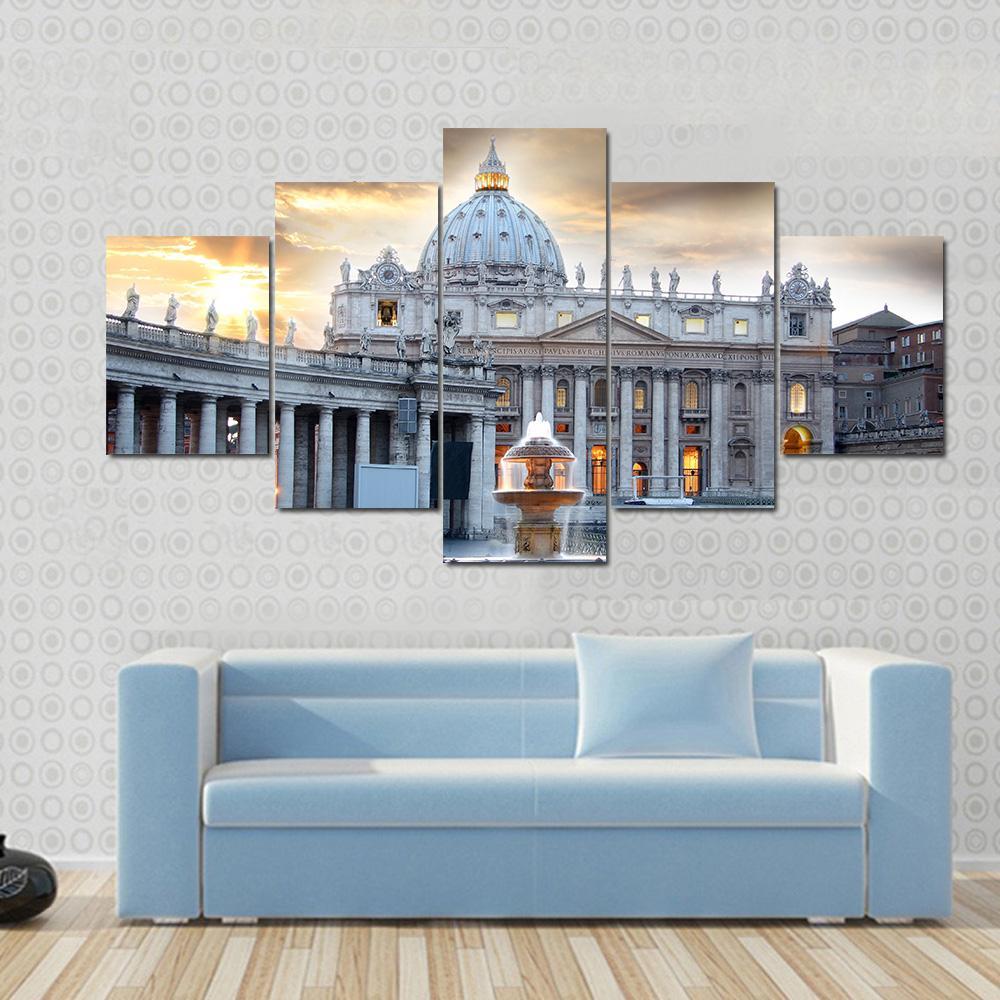 Basilica di San Pietro Italy Canvas Wall Art-5 Star-Gallery Wrap-62" x 32"-Tiaracle