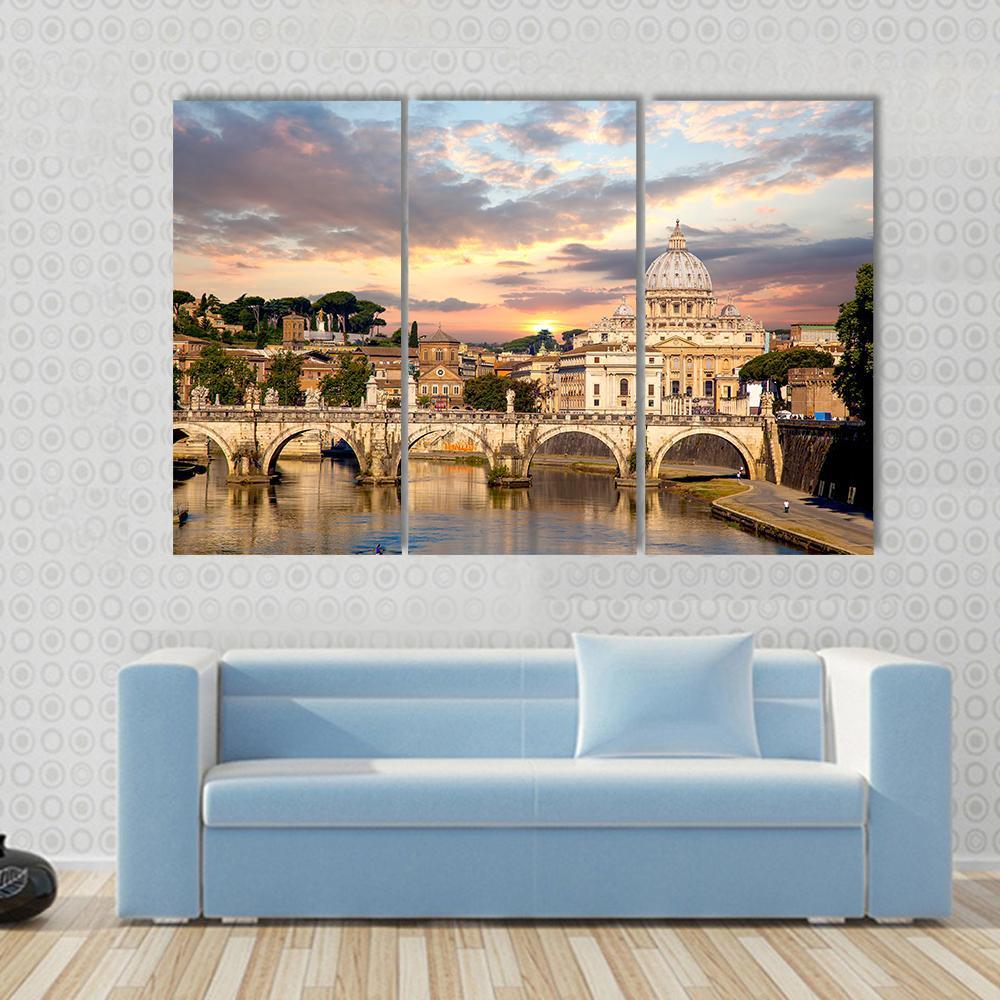 Basilica Di San Pietro With Bridge Canvas Wall Art-3 Horizontal-Gallery Wrap-37" x 24"-Tiaracle
