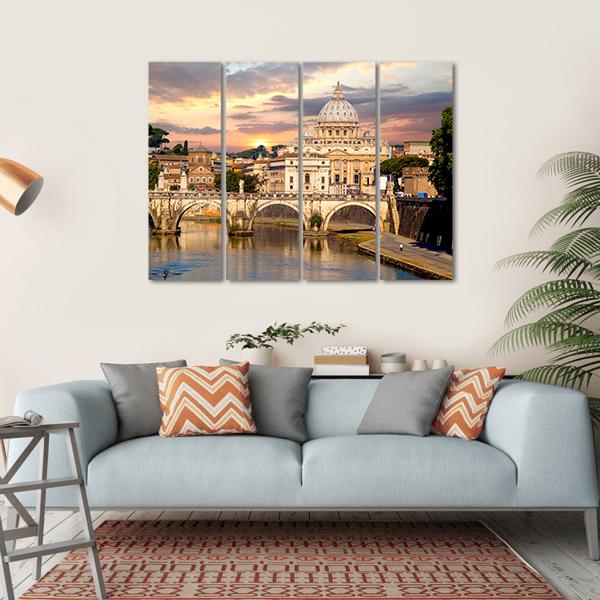 Basilica Di San Pietro With Bridge Canvas Wall Art-4 Horizontal-Gallery Wrap-34" x 24"-Tiaracle