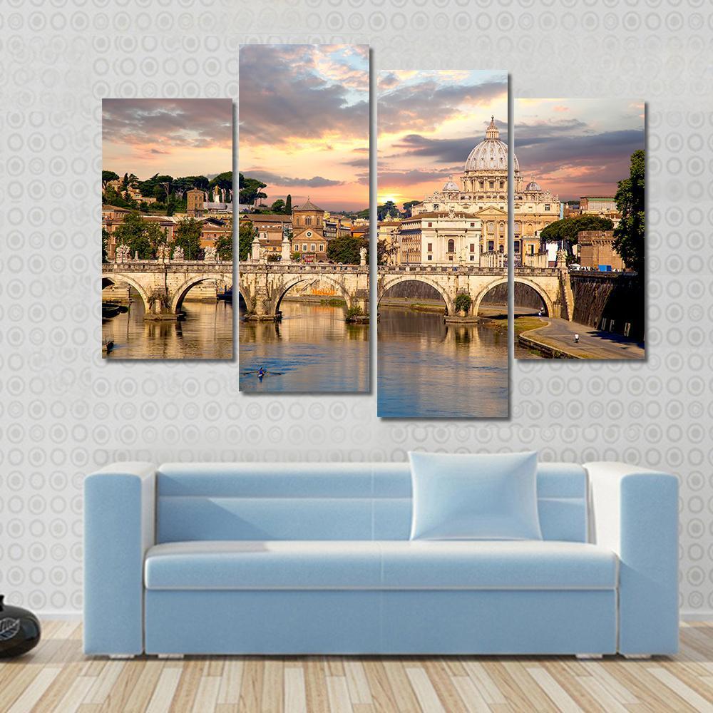 Basilica Di San Pietro With Bridge Canvas Wall Art-4 Pop-Gallery Wrap-50" x 32"-Tiaracle