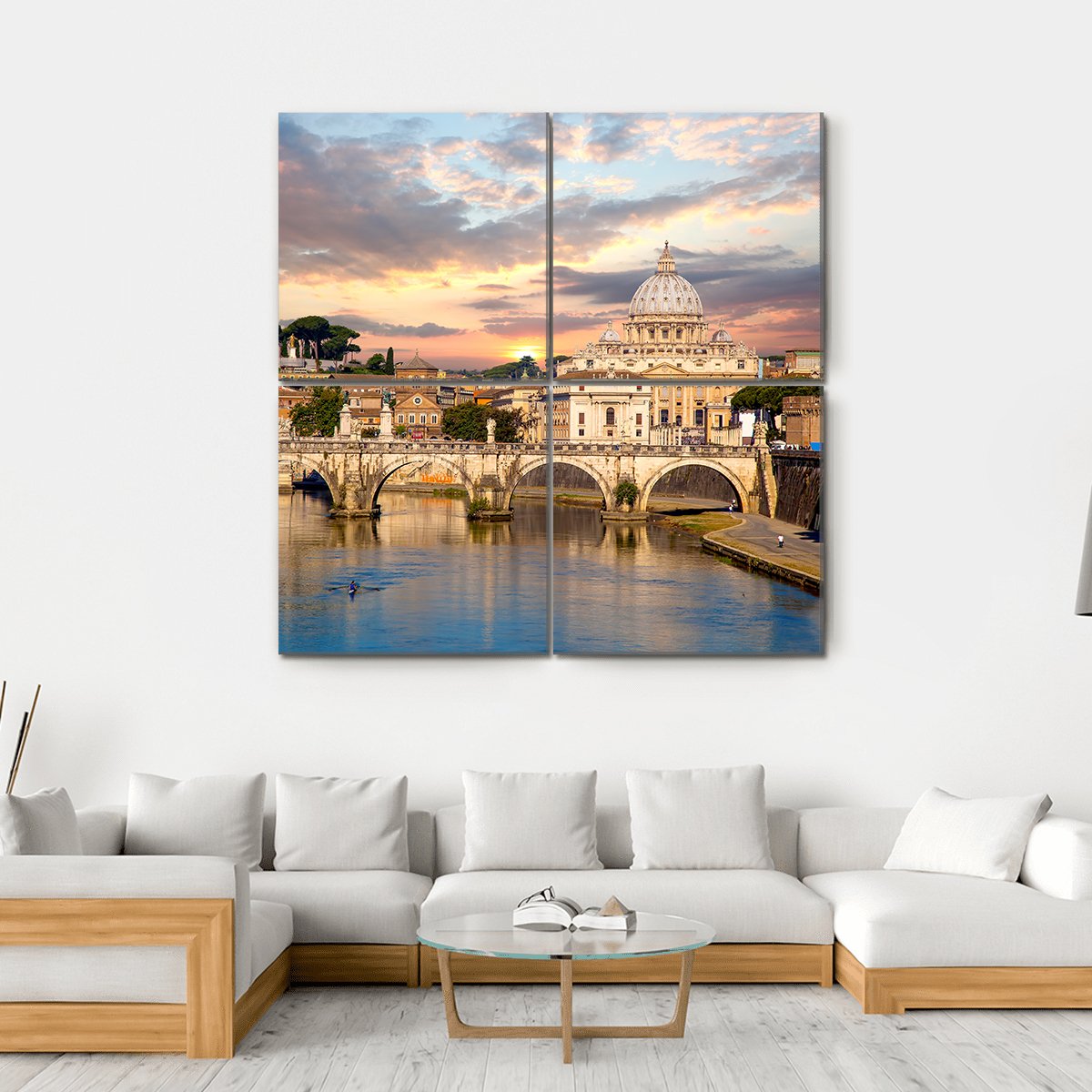 Basilica Di San Pietro With Bridge Canvas Wall Art-4 Square-Gallery Wrap-17" x 17"-Tiaracle