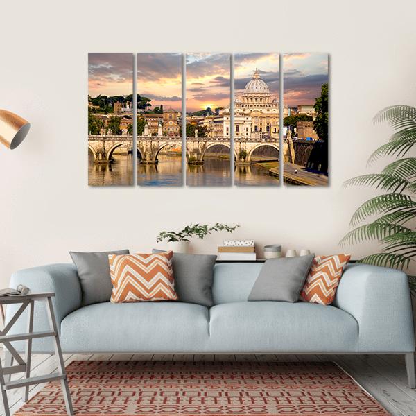 Basilica Di San Pietro With Bridge Canvas Wall Art-5 Horizontal-Gallery Wrap-22" x 12"-Tiaracle