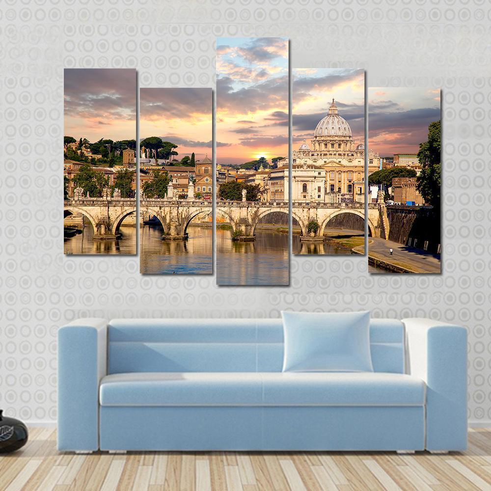Basilica Di San Pietro With Bridge Canvas Wall Art-5 Pop-Gallery Wrap-47" x 32"-Tiaracle