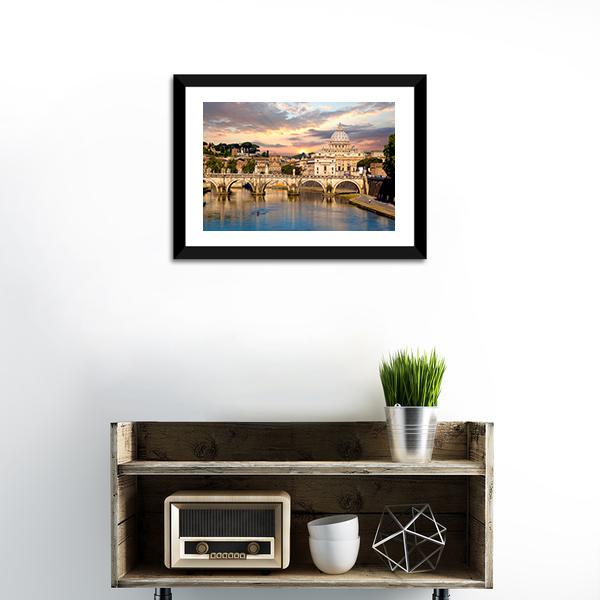 Basilica Di San Pietro With Bridge Canvas Wall Art-1 Piece-Framed Print-20" x 16"-Tiaracle