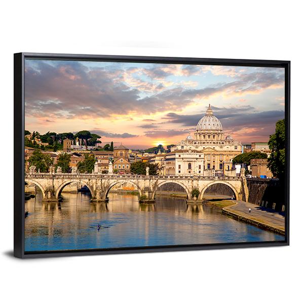Basilica Di San Pietro With Bridge Canvas Wall Art-3 Horizontal-Gallery Wrap-25" x 16"-Tiaracle