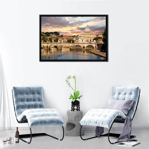 Basilica Di San Pietro With Bridge Canvas Wall Art-3 Horizontal-Gallery Wrap-25" x 16"-Tiaracle