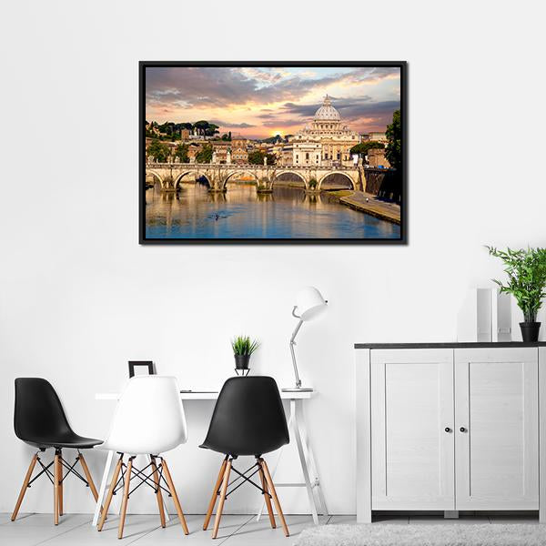 Basilica Di San Pietro With Bridge Canvas Wall Art-3 Horizontal-Gallery Wrap-25" x 16"-Tiaracle