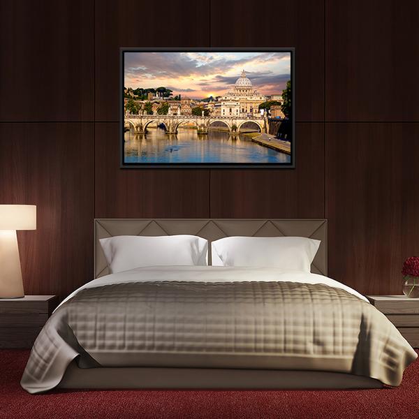 Basilica Di San Pietro With Bridge Canvas Wall Art-3 Horizontal-Gallery Wrap-25" x 16"-Tiaracle