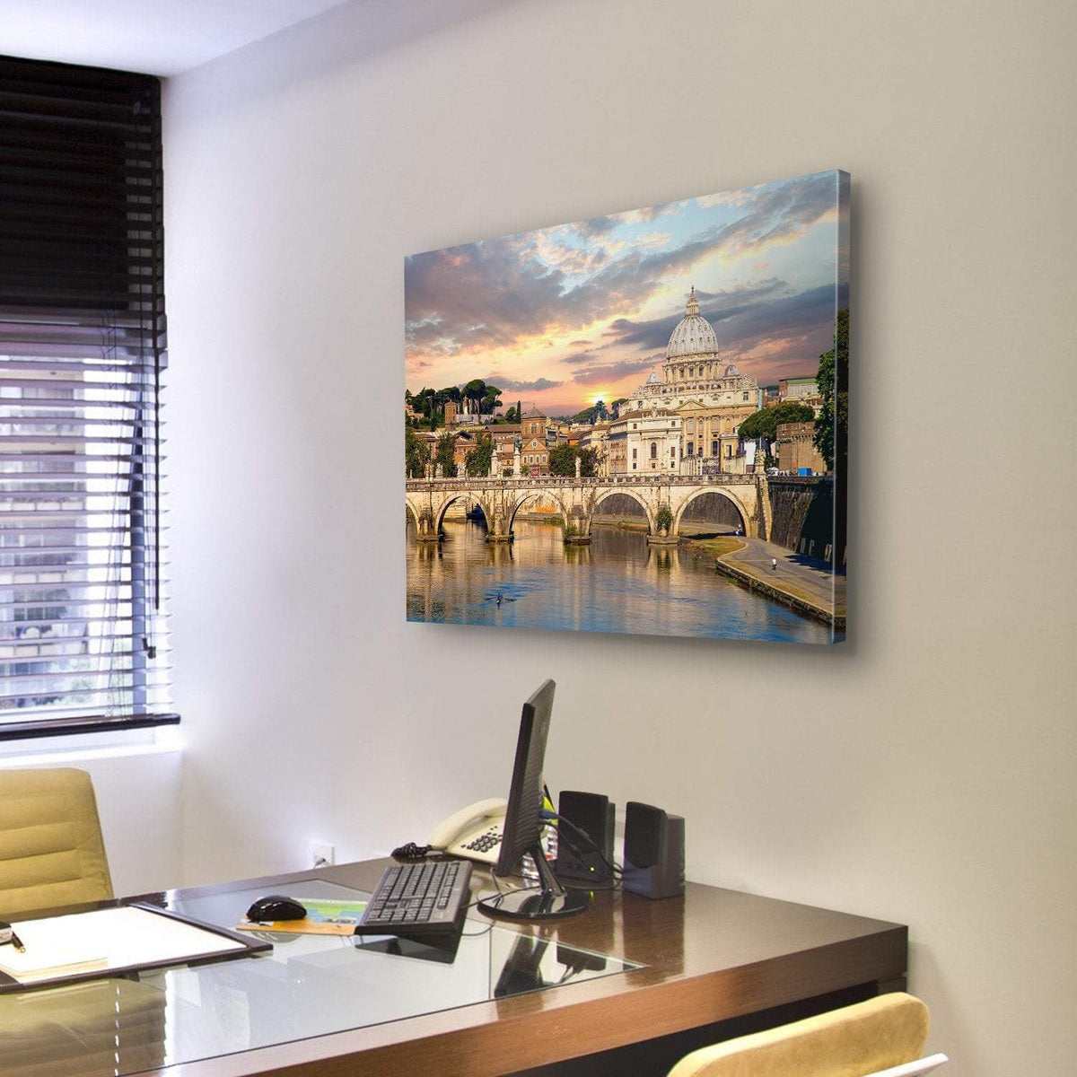 Basilica Di San Pietro With Bridge Canvas Wall Art-3 Horizontal-Gallery Wrap-25" x 16"-Tiaracle