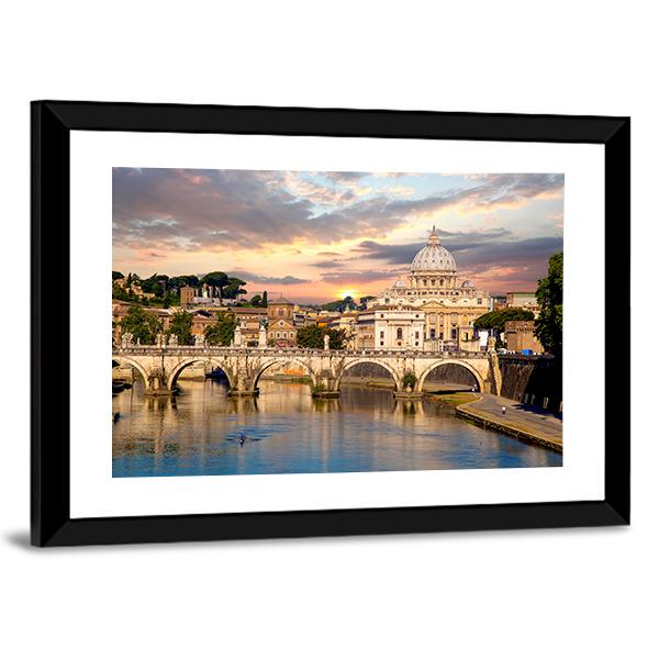 Basilica Di San Pietro With Bridge Canvas Wall Art-3 Horizontal-Gallery Wrap-25" x 16"-Tiaracle