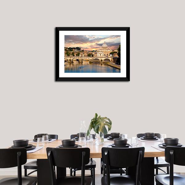 Basilica Di San Pietro With Bridge Canvas Wall Art-3 Horizontal-Gallery Wrap-25" x 16"-Tiaracle