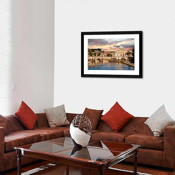 Basilica Di San Pietro With Bridge Canvas Wall Art-3 Horizontal-Gallery Wrap-25" x 16"-Tiaracle