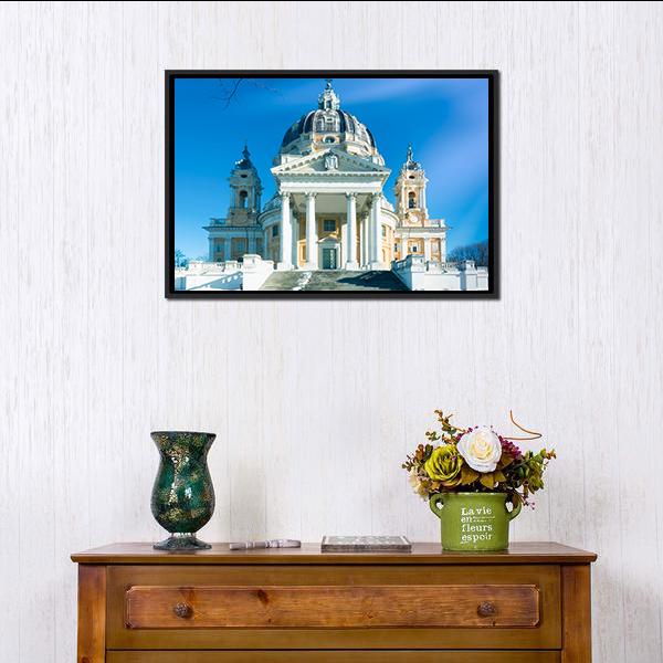Basilica Of Superga Italy Canvas Wall Art-1 Piece-Floating Frame-24" x 16"-Tiaracle