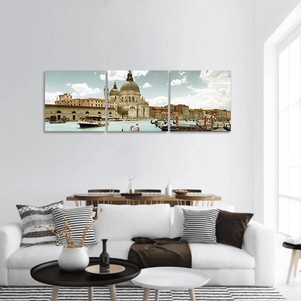 Grand Canal &amp; Church Venice Panoramic Canvas Wall Art-3 Piece-25" x 08"-Tiaracle