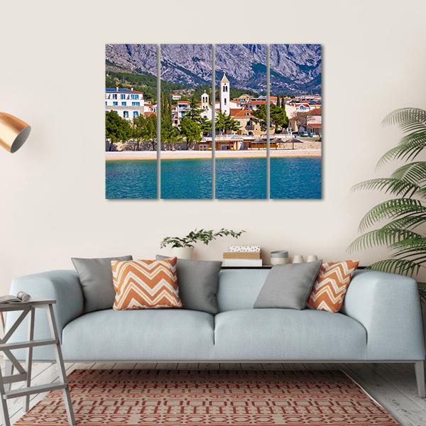 Town of Baska Voda Canvas Wall Art-4 Horizontal-Gallery Wrap-34" x 24"-Tiaracle