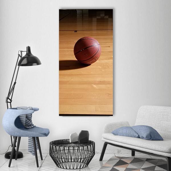 Basketball On Hardwood Vertical Canvas Wall Art-1 Vertical-Gallery Wrap-12" x 24"-Tiaracle