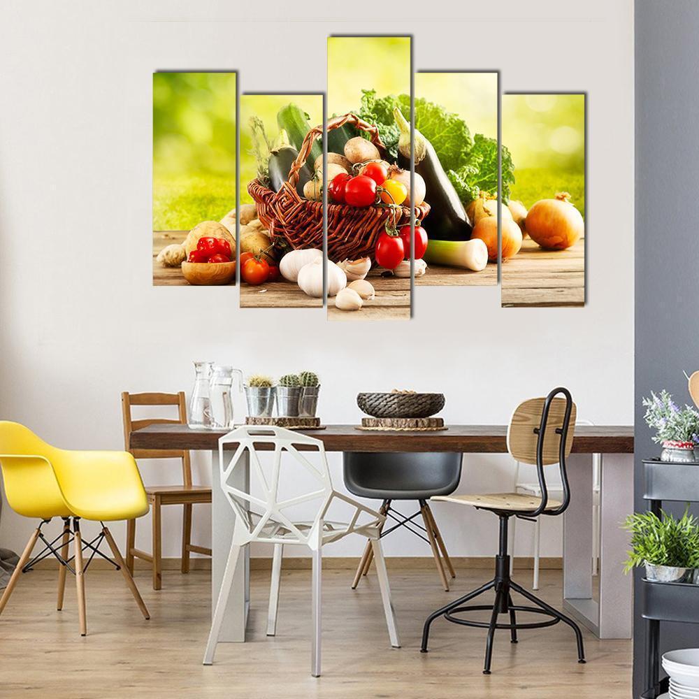 Basket Of Vegetables Canvas Wall Art-5 Pop-Gallery Wrap-47&quot; x 32&quot;-Tiaracle
