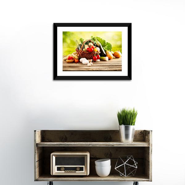 Basket Of Vegetables Canvas Wall Art-1 Piece-Framed Print-20" x 16"-Tiaracle