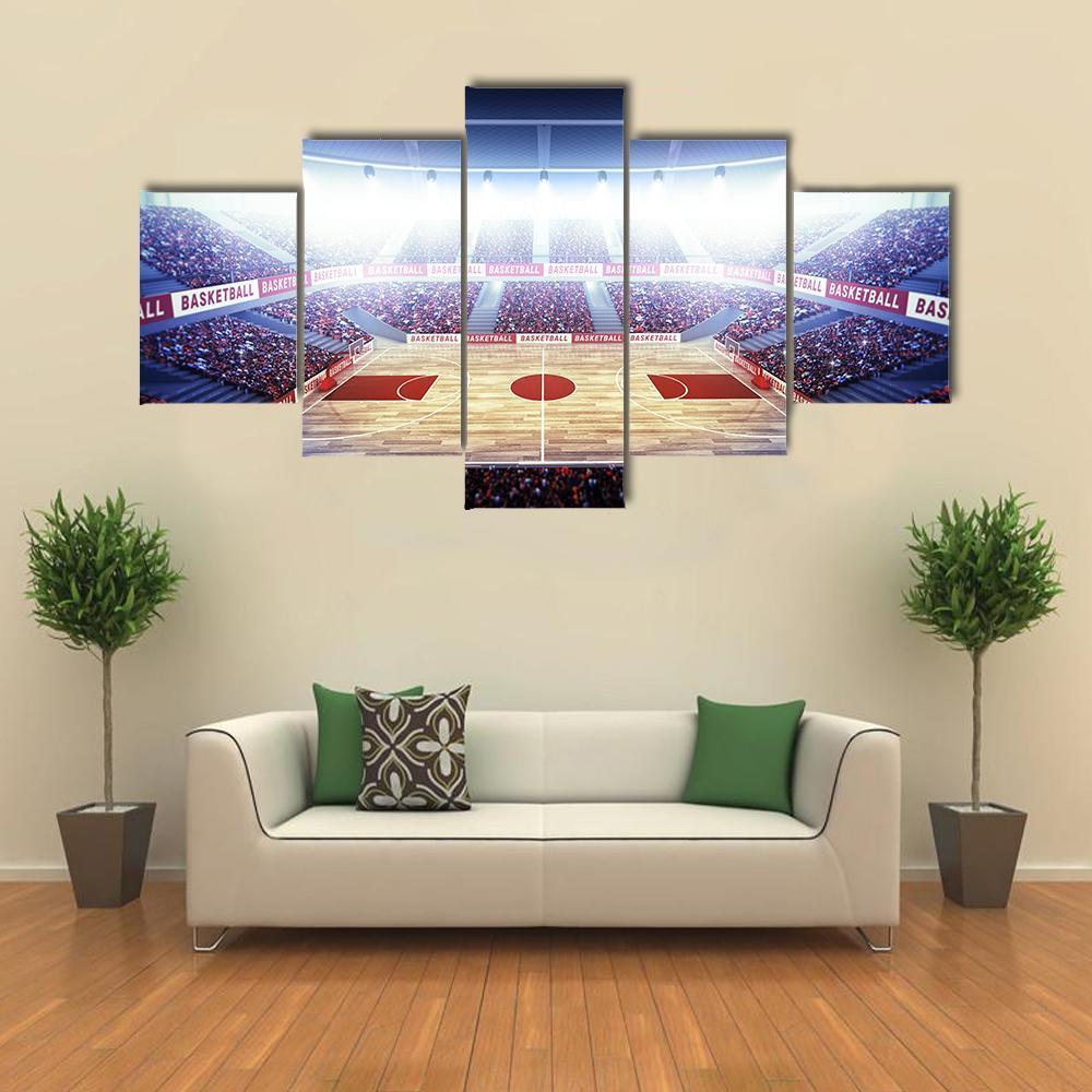 Basketball Arena Canvas Wall Art-5 Star-Gallery Wrap-62&quot; x 32&quot;-Tiaracle