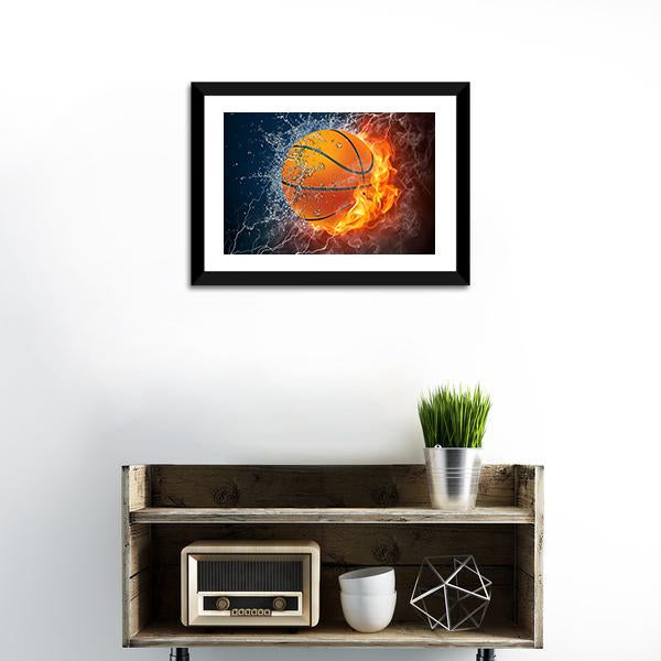 Basketball Ball On Fire Canvas Wall Art-1 Piece-Framed Print-20" x 16"-Tiaracle