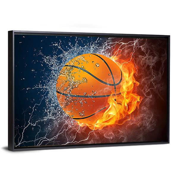 Basketball Ball On Fire Canvas Wall Art-3 Horizontal-Gallery Wrap-25" x 16"-Tiaracle