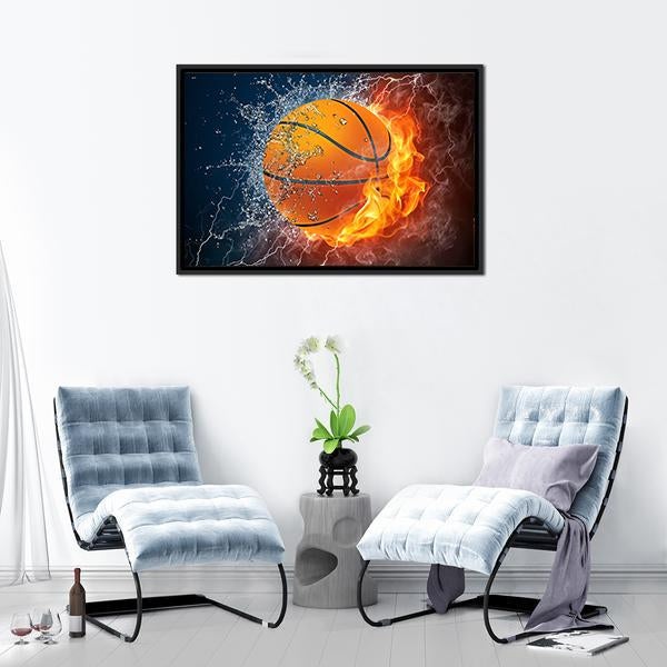 Basketball Ball On Fire Canvas Wall Art-5 Horizontal-Gallery Wrap-22&quot; x 12&quot;-Tiaracle