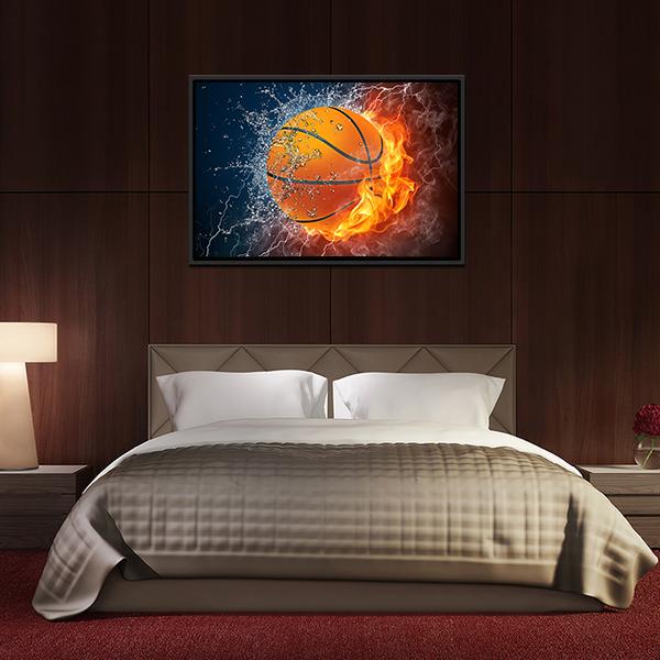 Basketball Ball On Fire Canvas Wall Art-5 Horizontal-Gallery Wrap-22&quot; x 12&quot;-Tiaracle