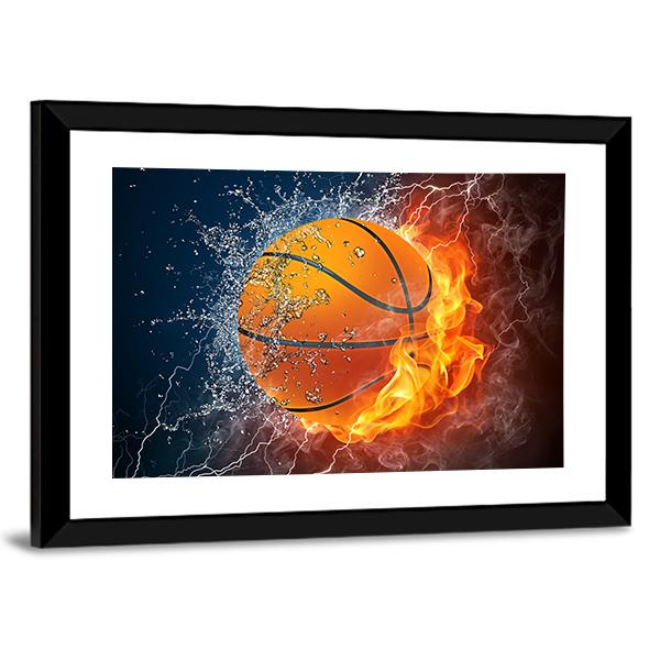 Basketball Ball On Fire Canvas Wall Art-5 Horizontal-Gallery Wrap-22&quot; x 12&quot;-Tiaracle