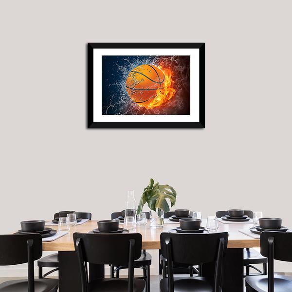 Basketball Ball On Fire Canvas Wall Art-5 Horizontal-Gallery Wrap-22&quot; x 12&quot;-Tiaracle