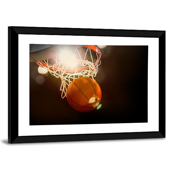 Basketball Going Through Basket Canvas Wall Art-3 Horizontal-Gallery Wrap-25&quot; x 16&quot;-Tiaracle