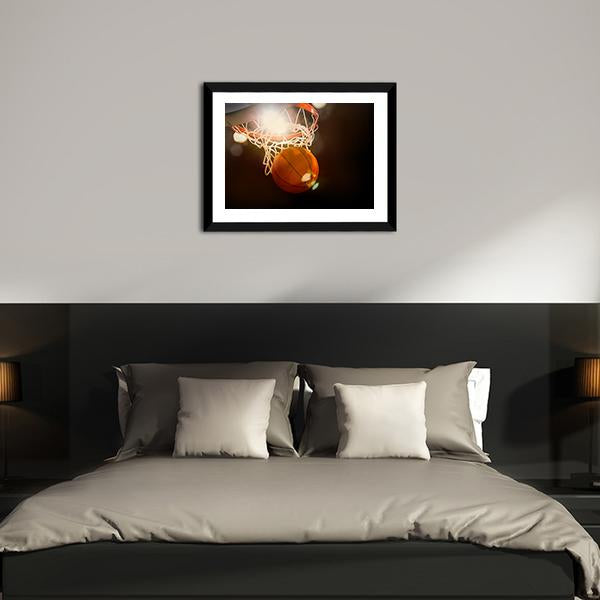Basketball Going Through Basket Canvas Wall Art-5 Horizontal-Gallery Wrap-22&quot; x 12&quot;-Tiaracle