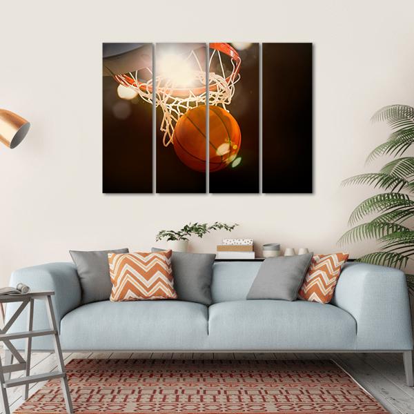 Basketball Going Through Basket Canvas Wall Art-4 Horizontal-Gallery Wrap-34&quot; x 24&quot;-Tiaracle